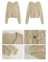 Pearl V-neck loose fit fur cardigan