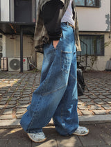 ポストポケットカットワイドデニムパンツ