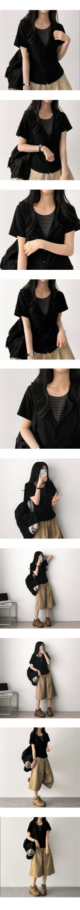 ドゥースストライプダンガラレイヤードカーディガンショートスリーブTシャツ
