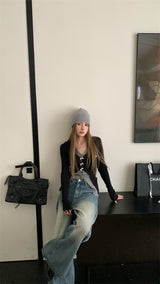 Bow Burton Layered Slit Long Sleeve Knitwear