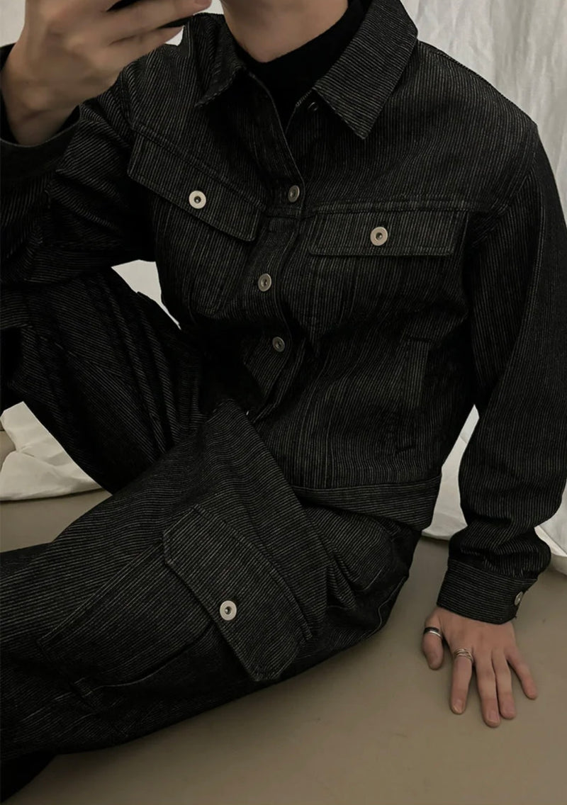 [LAURANTSEOUL] Stripe corduroy denim trucket jacket