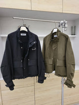 Neck Belt Crop Bomber Jacket