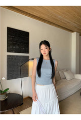 Blue Check Backless Ribbon Sleeveless Tee