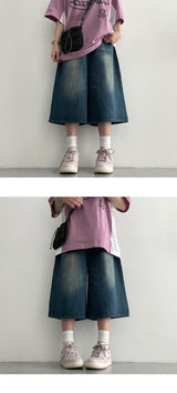 Hardit Washing Wide Bermuda Denim Pants