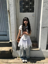 アオビンテージフリルシャツ