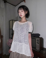 (2color) Dot Star Frill Mesh Half Sleeve Tee