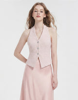[PRE-FALL] [ATELIER] Jane Tweed Jewel Point Halterneck Vest Pink