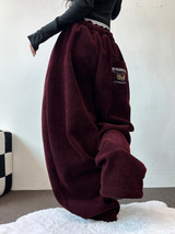 ミンクフリース🐑ビッグコーデュロイパッチバルーンパンツ❤🤍🖤🤎4カラー