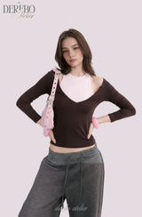 ディープVピンクレイヤードTシャツ