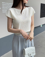 Niel Round Neck Cap Sleeve Short Sleeve Knit