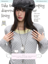 BETWEENAND「Glimmering Waves」Winter holiday set of two long-sleeved, soft, breathable top shirts with polka dot design and a form-fitting fit