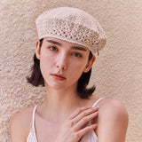 Heart Chain Crochet Beret / Beige
