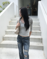 Lowrise grey washing boots cut pants