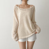 Slim Fit Off-Shoulder Bookle See-Through Knitwear (4 colors)