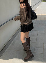 Linder Mesh See-Through Loose-Fit One-Shoulder Knit