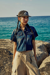 (W) A WESTERN CROPPED DENIM SHIRT