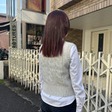 SMALL CHERRY CABLE CROP KNIT VEST - MELANGE GRAY