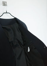 pinstripe collarless blazer