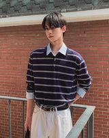 Kesio Multi-Stripe Henley Neck Knit