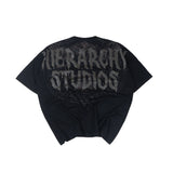 HIERARCHY STUDIOS Spellbound - ブラックグランジワイドオーバーサイズTシャツ
