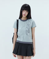 Cutoff Star Layered Henley Neck Graphic T-shirt - MISTY MINT