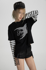 SEXXDEVIL ロゴ ストライプド レイヤード ティー