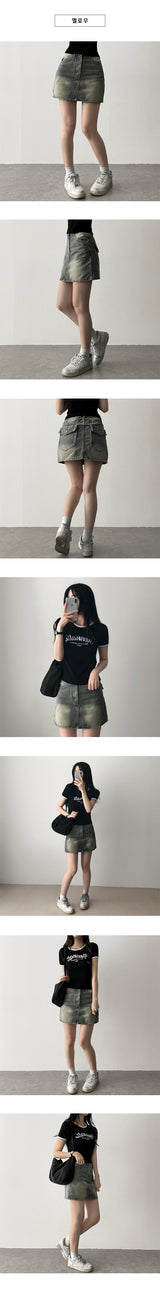 Nizu washing snap pocket denim miniskirt