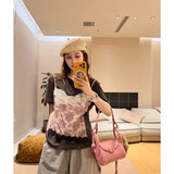 レースフリップレイヤードフェイクツーピースTシャツ