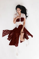 レースアシメトリックシャーリングスカート #RED