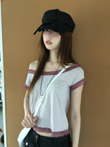 ラスレースオフショルダーTシャツ(3color)