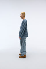 Weekend warrior typography printing stripe long sleeve (Sky-blue)