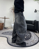 Luton Drawing Flower Denim Pants