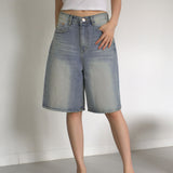 Caun Vintage Washing Denim Half-Length Bermuda Pants