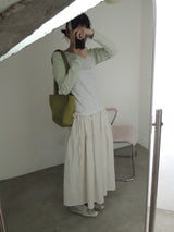 side string long skirt (mint stripe) (washed cotton)