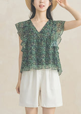 [MADE] Green V-neck Sleeveless Chiffon Blouse FREE