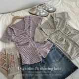Daya slim fit shirring collar ribbed short sleeve knit