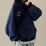 American Flag Coloring Fleece Semi-Zipup Anorak Sweatshirt