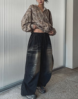 Lowkey Washing Quilting Balloon Denim Pants