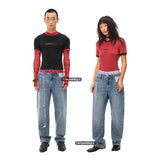 Double-waisted blue jeans
