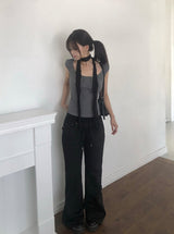 Rie Stripe Button Puff Short Sleeve T-Shirt