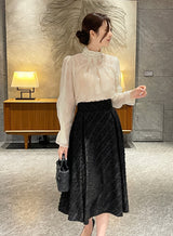 Loet Pintuck Pearl Sheer Lace Blouse