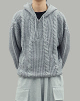 Noel Knit Hoodie Half Zip Up (Gray)