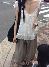 Roti Nylon Pintuck Banding Wide Pants
