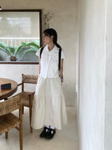 Slit Cotton Shirring Long Skirt (2c)