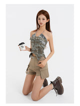 High-Street Cyber-Core Slim-Fit Biker Denim Shorts