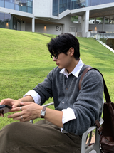 glass-like cash round hachi knit cardigan