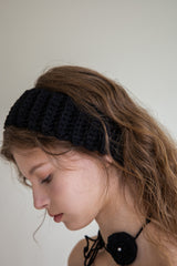 Wool blend knit ear warmer and hairband (Black)