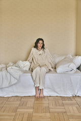 (24218WTLLN) ULLALA PAJAMAS Le Mans Long Sleeve Two-Piece Cream (30'S) Free Size
