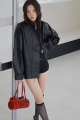 Free Shine Loose Fit Leather Rider Jacket
