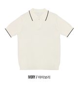 LMN ジェークツートーンジッパーカラー半袖ニット (4 colors)
